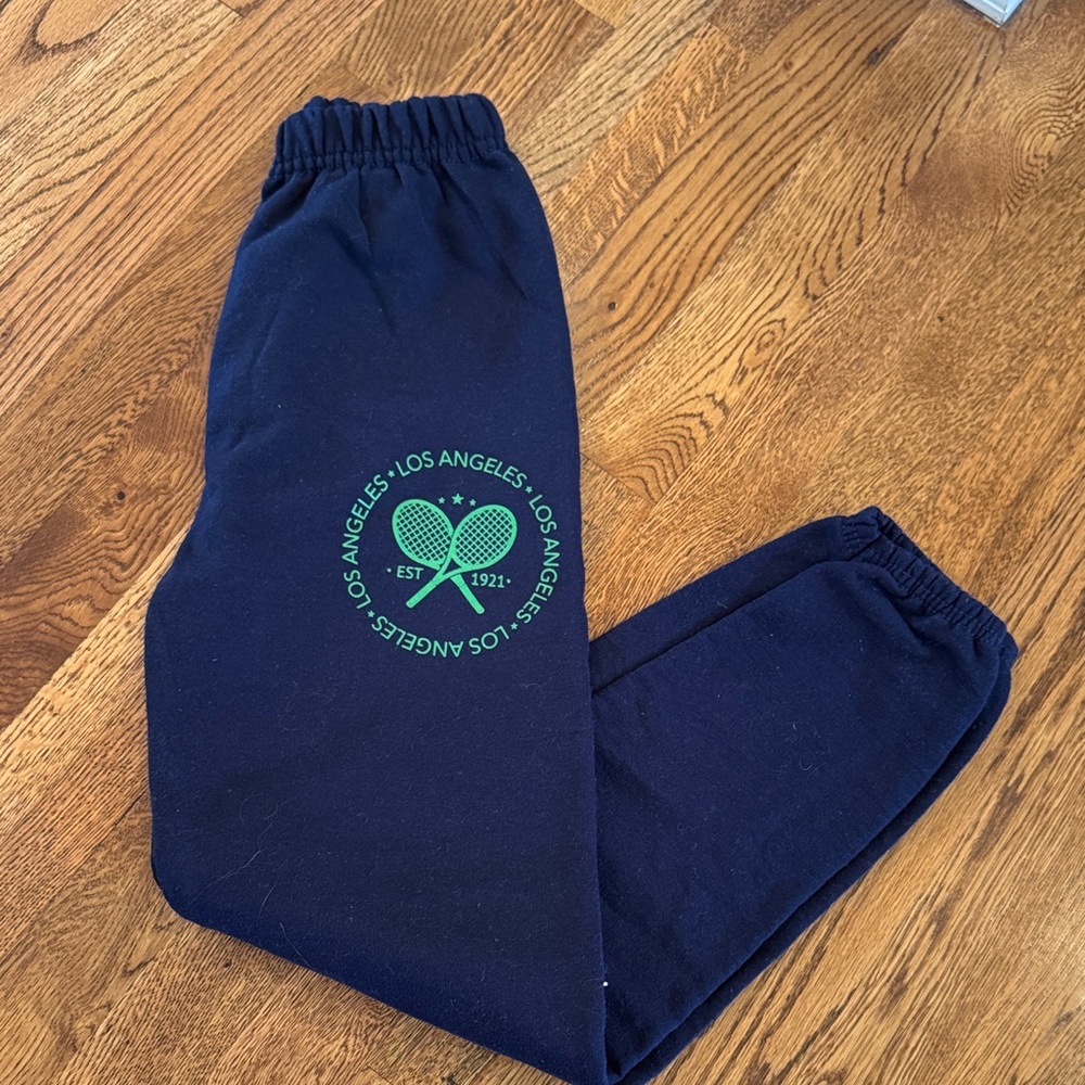 Jerzees Kids Navy Sweatpants with Green Logo Size Medium
